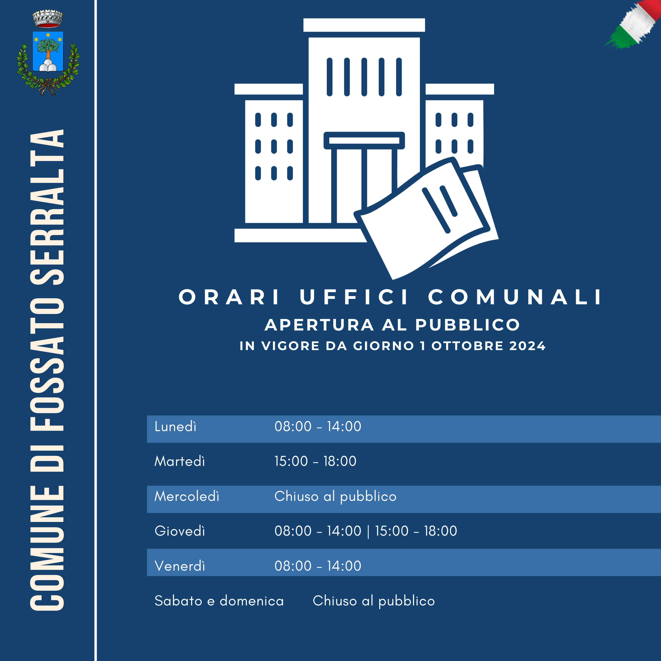 NUOVI ORARI UFFICI COMUNALI